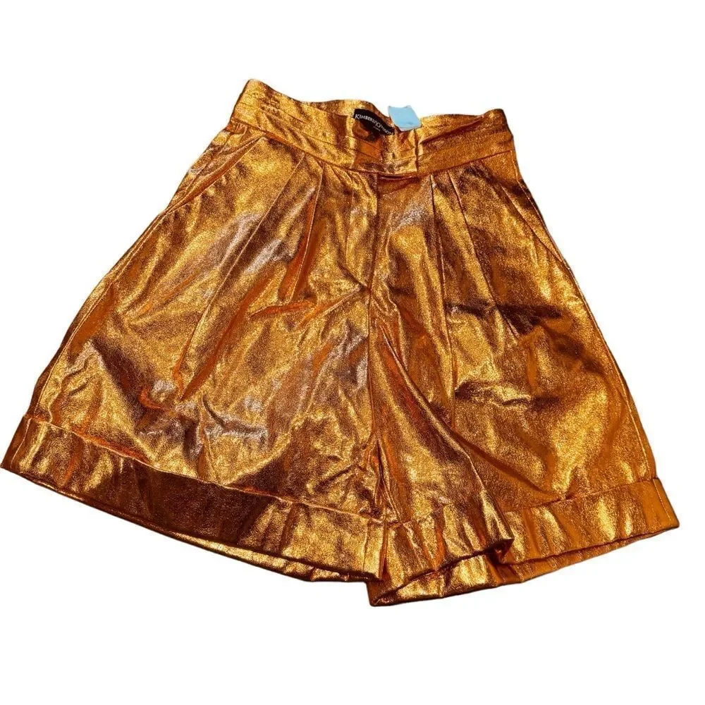 REVOLVE KIMBERLY GOLDSON LIZZIE METALLIC FAUX LEATHER SHORTS IN COPPER